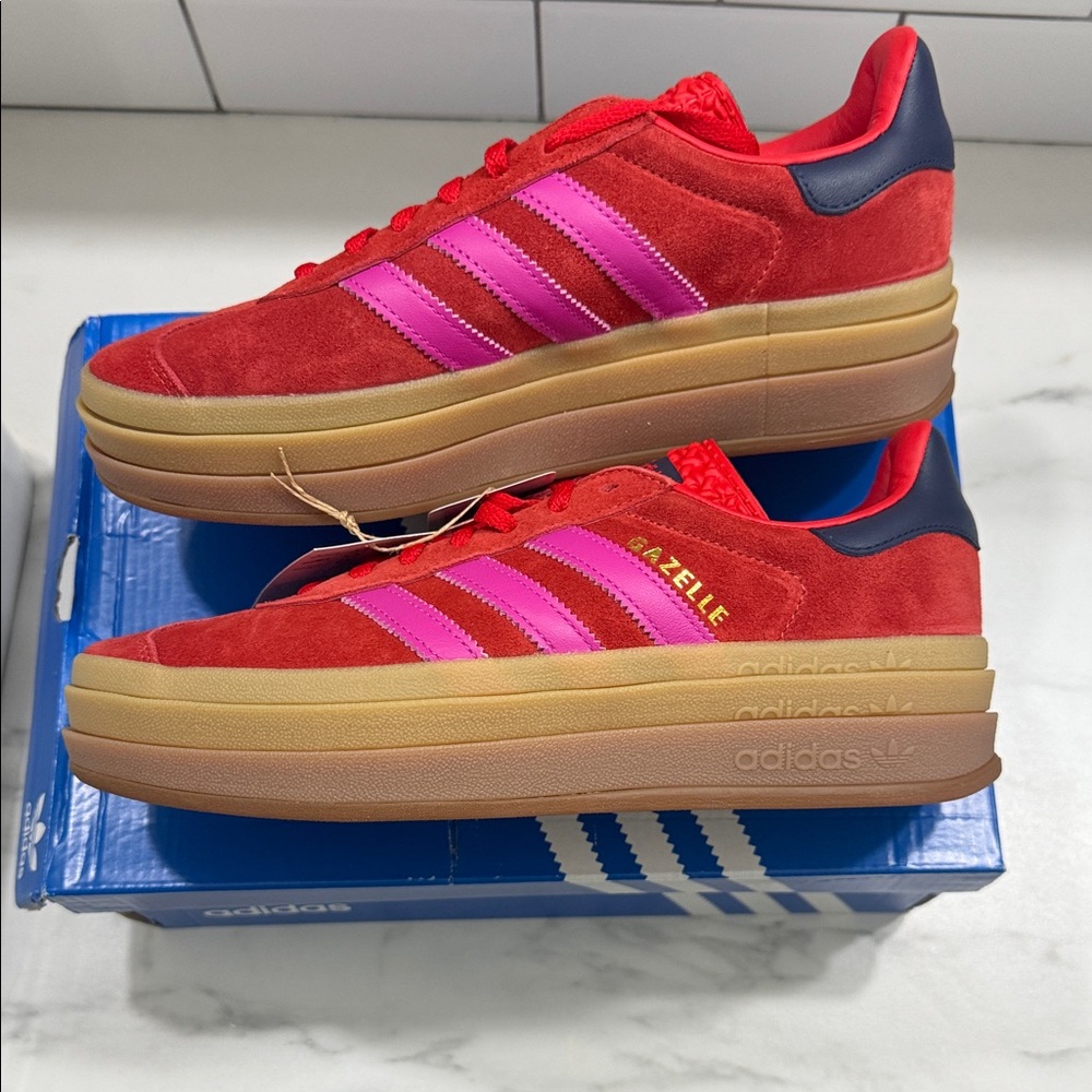 Adidas Women's Red and Pink Gazelle Bold Sneakers size 8